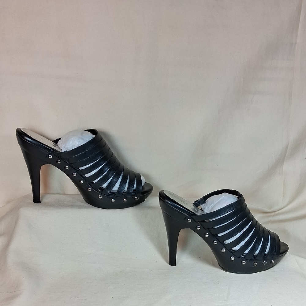 INC International Concepts Black Strappy High Heel Mules